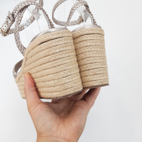 Anthropologie | Woven Strap Wedge Raffia Heels, Sandals in Champagne - Picture 7 of 12